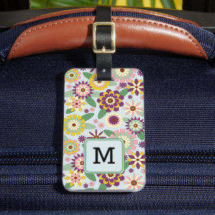 Étiquette À Bagage Balise de bagage initiale du modèle floral rétrosp