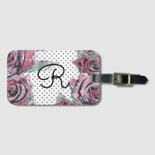 Étiquette À Bagage Balise de bagage initiale pour femmes en aquarelle