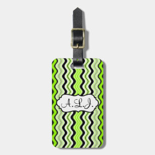 Étiquette À Bagage Balise de bagage Lime, Black, White Wavy Stripes