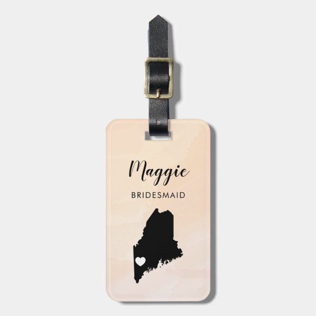 Étiquette À Bagage Balise de bagage Maine Map, Soirée de mariage (Devant Vertical)