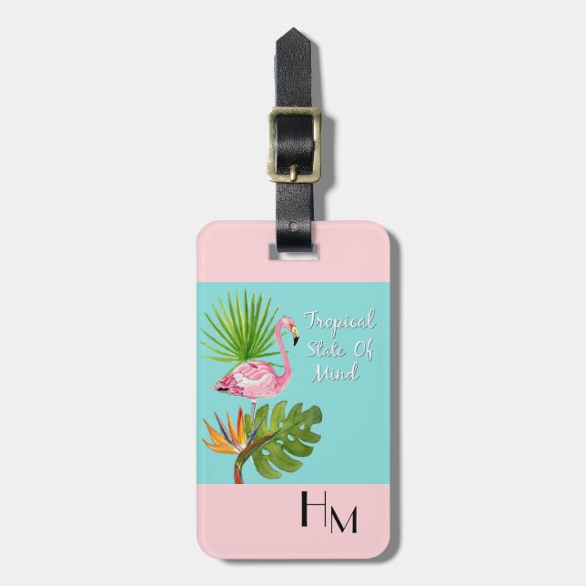 Étiquette À Bagage Balise de bagage monogramme de Flamant rose Tropic (Devant Vertical)