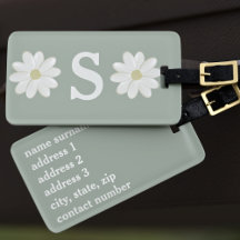 Balise de bagage monogramme Sage Green Daisy