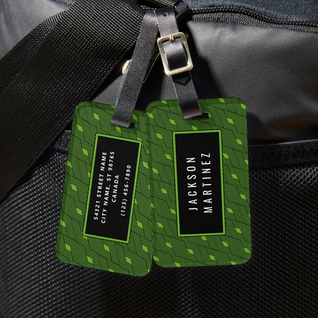 Étiquette À Bagage Balise de bagage Motif de géométrie diamant (verte (Créateur téléchargé)