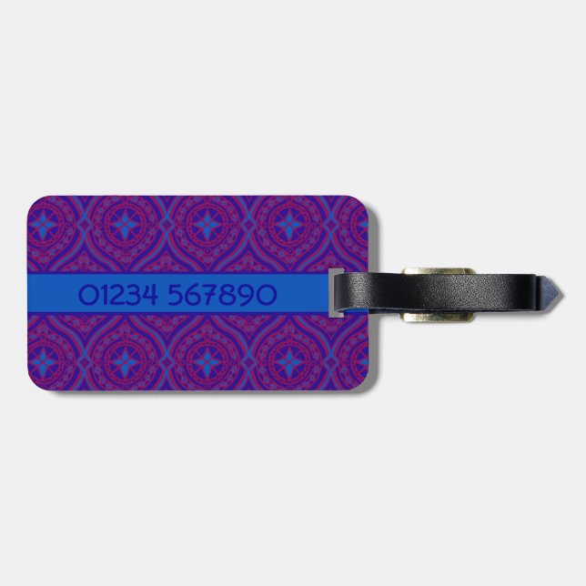 Étiquette À Bagage Balise de bagage, Motif d'oignon pourpre et bleu (Dos horizontal)