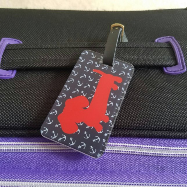 Étiquette À Bagage Balise de bagage Nautique Dachshund (Nautical dachshund luggage bag tag)