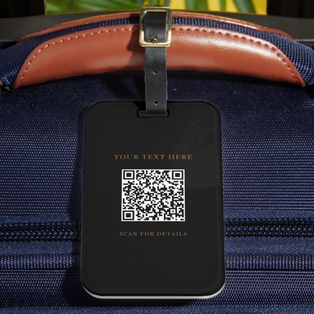 Étiquette À Bagage Balise de bagage noir personnalisée avec code QR (Insitu Rectoal 2)