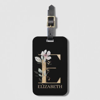 Étiquette À Bagage Balise de bagage personnalisée E Monogramme Floral