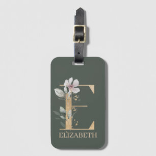 Étiquette À Bagage Balise de bagage personnalisée E Monogramme Floral