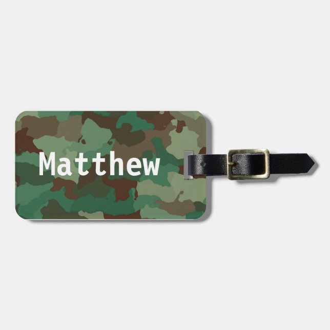 Étiquette À Bagage Balise de bagage personnalisée en camo vert (Devant horizontal)