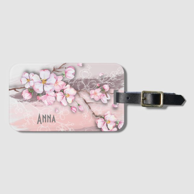 Étiquette À Bagage Balise de bagage personnalisée en fleurs de cerise (Devant Horizontal)