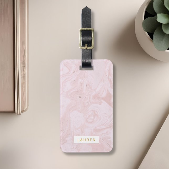 Étiquette À Bagage Balise de bagage personnalisée en marbre rose mode (Créateur téléchargé)