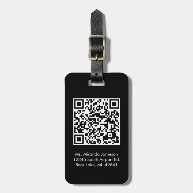 Étiquette À Bagage Balise de bagage personnalisée Jet Black QR CODE (Devant Vertical)