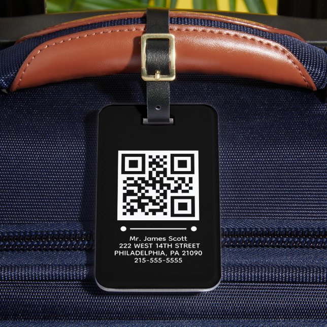 Étiquette À Bagage Balise de bagage personnalisée Jet Black QR CODE (Insitu Rectoal 2)