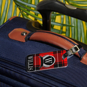 Étiquette À Bagage Balise de bagage personnalisée Monogramme Tartan