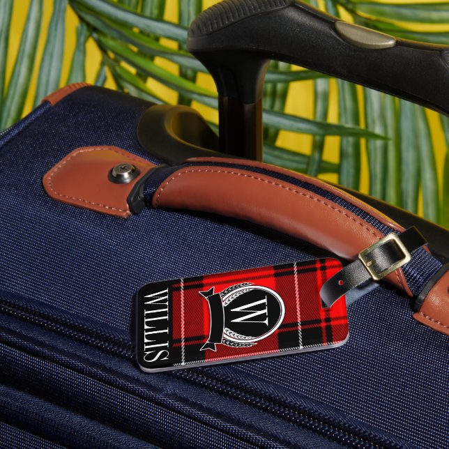 Étiquette À Bagage Balise de bagage personnalisée Monogramme Tartan (Insitu Rectoal 3)