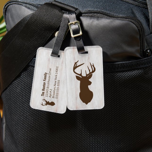 Étiquette À Bagage Balise de bagage personnalisée rustique Deer Buck  (Brown Buck Silhouette Custom Luggage Tags)