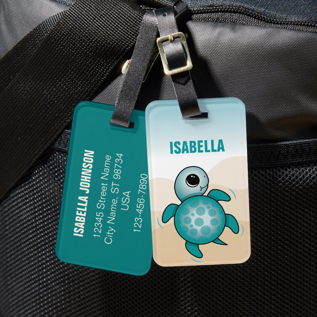 Étiquette À Bagage Balise de bagage personnalisée sur la tortue marin (Créateur téléchargé)
