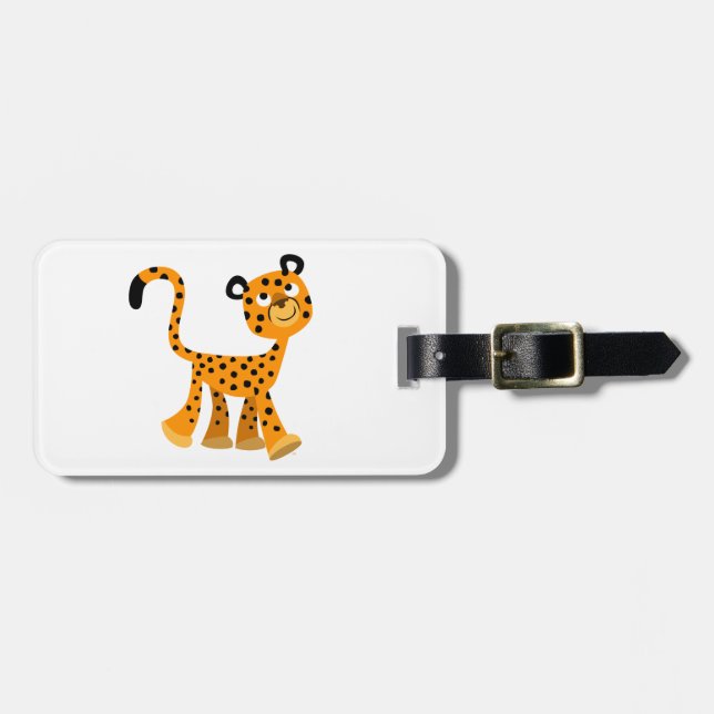 Étiquette À Bagage Balise de bagage pour Cheetah Cartoon Insouciant (Devant horizontal)