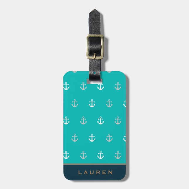 Étiquette À Bagage Balise de bagage Preppy Nautical ⎢ Monogramme (Devant Vertical)