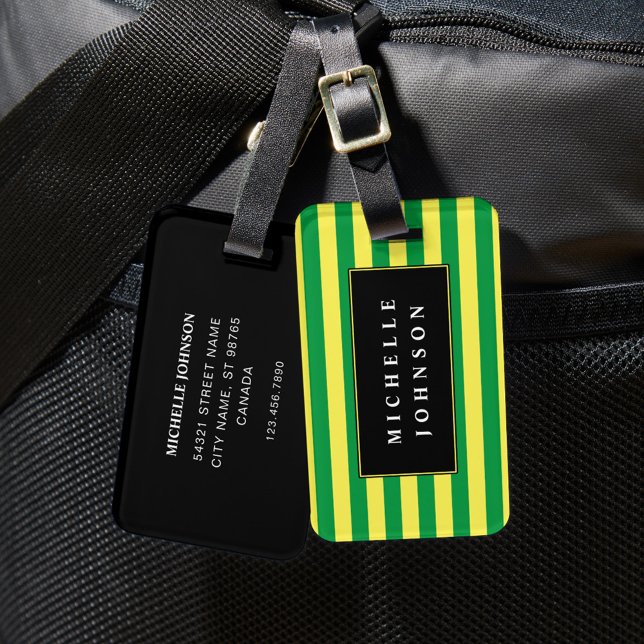 Étiquette À Bagage Balise de bagage rayé vert jaune (Créateur téléchargé)