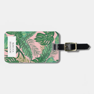 Étiquette À Bagage Balise de bagage rose Feuille de palme tropicale