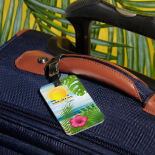 Étiquette À Bagage Balise de bagage Sunrise Tropical Beach Design