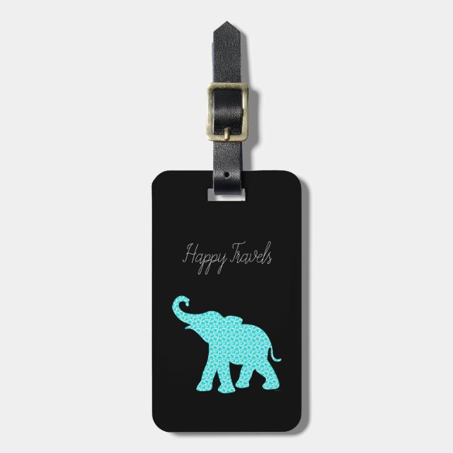 Étiquette À Bagage Balise de bagage unique Elephant-Art Happy Travels (Devant Vertical)