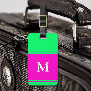 Étiquette À Bagage Balise de bagage vert néon brillant monogramme