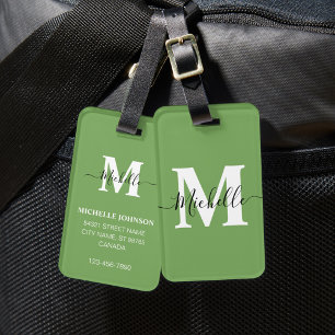 Étiquette À Bagage Balise de bagage verte avec monogramme