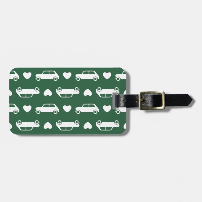 Étiquette À Bagage Balise de bagage verte Coeurs mini voiture (Devant horizontal)