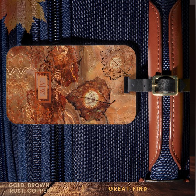 Étiquette À Bagage Balise de bagages Brown de la chute Abstraite mode (Modern Abstract Fall Brown Leaves Luggage Tag)