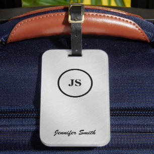 Étiquette À Bagage Balise de bagages en acier brossé monogrammé