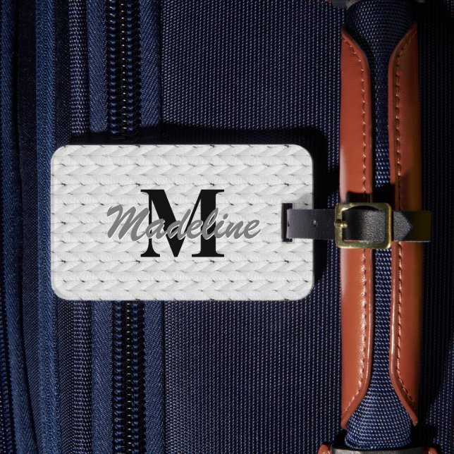 Étiquette À Bagage Balise de bagages gris clair + Nom, Monogramme (Insitu Rectoal 4)