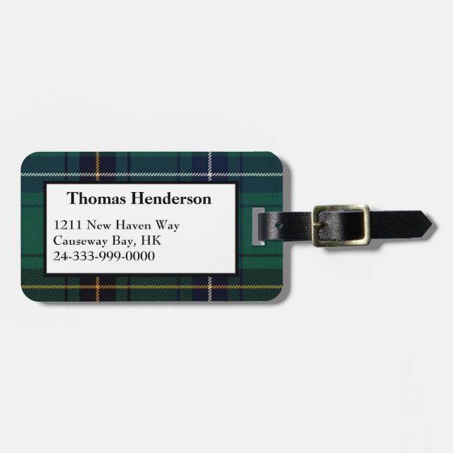 Étiquette À Bagage Balise de bagages Henderson Green Tartan Plaid (Devant horizontal)