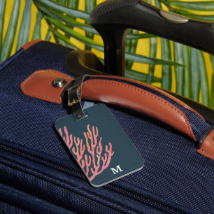 Étiquette À Bagage Balise de bagages Monogramme Personnalisé Coral Re