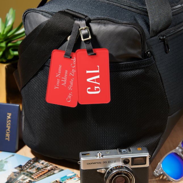 Étiquette À Bagage Balise de bagages Monogramme personnalisé rouge et (Recto & Verso)