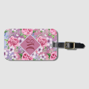 Étiquette À Bagage Balise de bagages Monogramme Roses roses