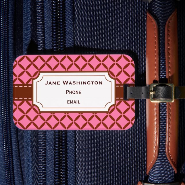 Étiquette À Bagage Balise de bagages rose et Brown personnalisée (Insitu Rectoal 4)