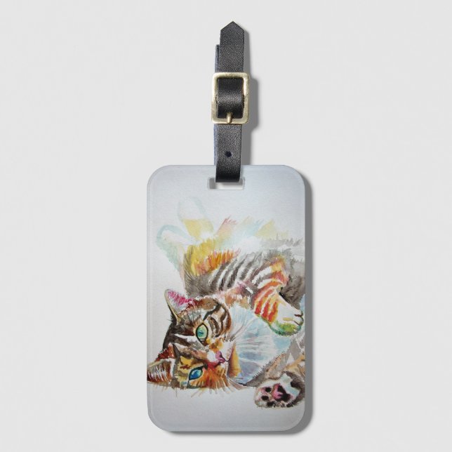 Étiquette À Bagage Balise de bagages Tabby Chat chats Aquarelle Art (Devant Vertical)