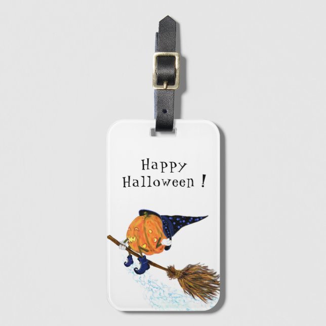 Étiquette À Bagage Balise Drôle de bagage Halloween sorcier Citrouill (Devant Vertical)