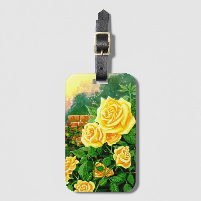 Étiquette À Bagage Balise Escalade peinte Roses Jaunes (Devant Vertical)