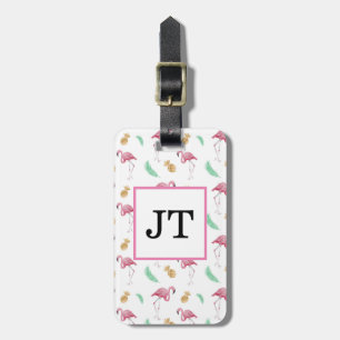 Étiquette À Bagage Balise Flamant rose et bagage d'ananas personnalis