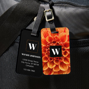 Étiquette À Bagage Balise Fleur orange avec bagages Monogramme