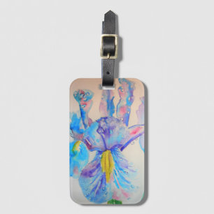 Étiquette À Bagage Balise Fleurs de Fer Bleu Aquarelle Florale
