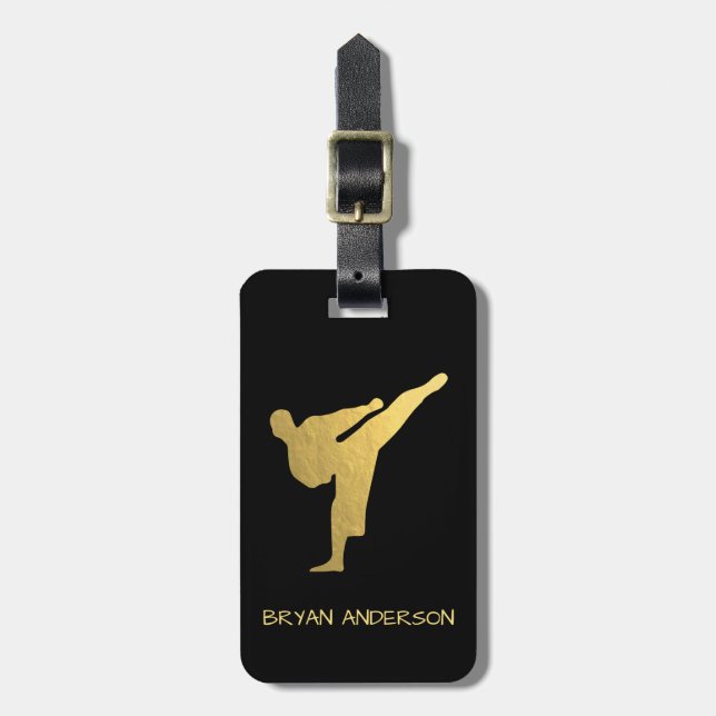 Étiquette À Bagage Balise Kickboxing en or - Karate Luggage (Devant Vertical)