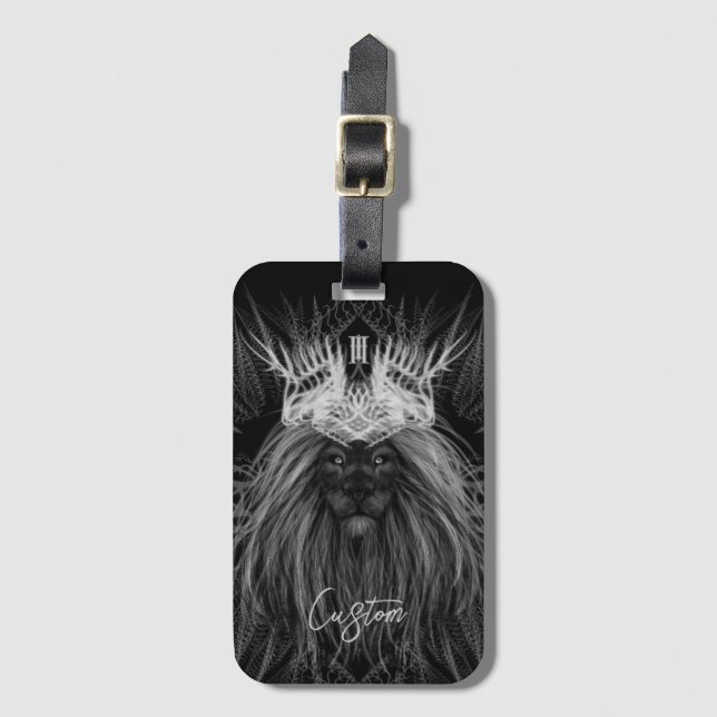 Étiquette À Bagage Balise Lion avec monogramme de la Couronne (Devant Vertical)