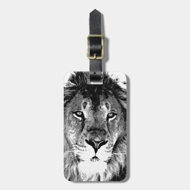 Étiquette À Bagage Balise Lion noir et blanc (Devant Vertical)