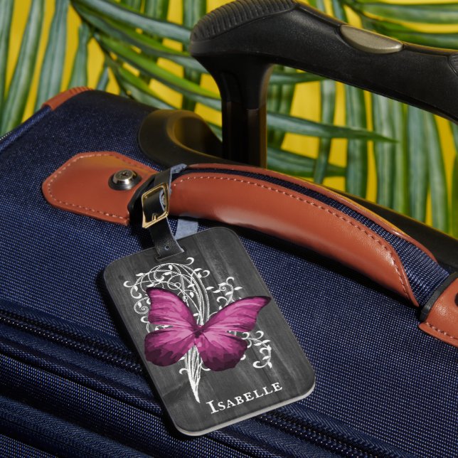 Étiquette À Bagage Balise Magenta Rustic Butterfly personnalisée (Insitu Rectoal 1)