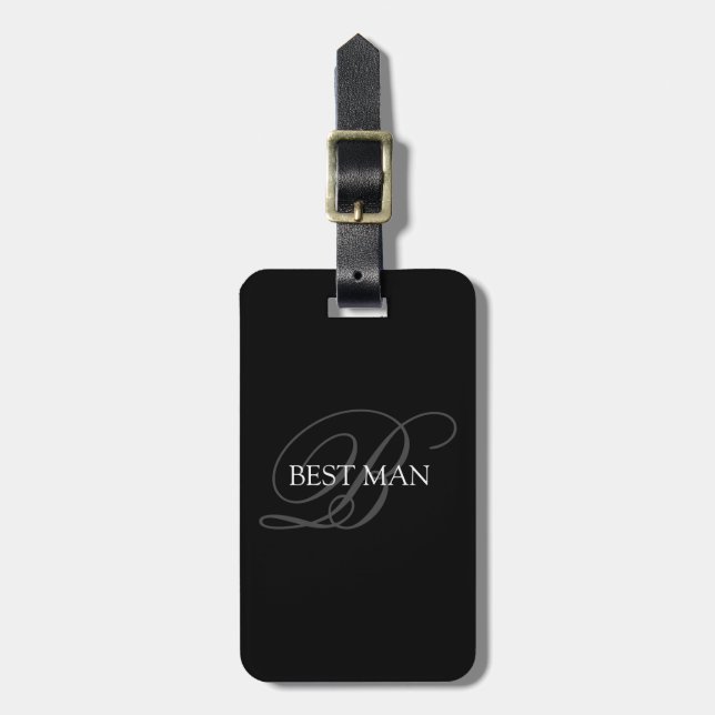 Étiquette À Bagage Balise Meilleur homme Monogramme Black Grey (Devant Vertical)