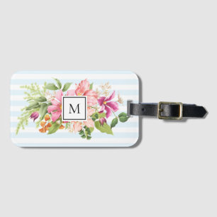 Étiquette À Bagage Balise Monogramme Fleurs Vintages Pink Pastel